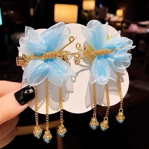 sengpan A pair of 2 children's ancient costume pearl embellishment headdress hairpin girl ancient style tassel ribbon pair clip