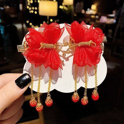 sengpan A pair of 2 children's ancient costume pearl embellishment headdress hairpin girl ancient style tassel ribbon pair clip