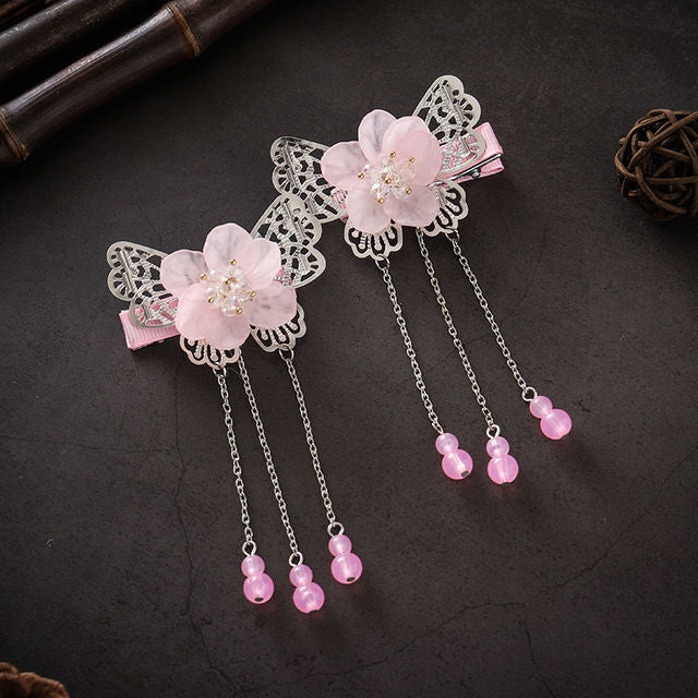 sengpan A pair of 2 children's ancient costume pearl embellishment headdress hairpin girl ancient style tassel ribbon pair clip