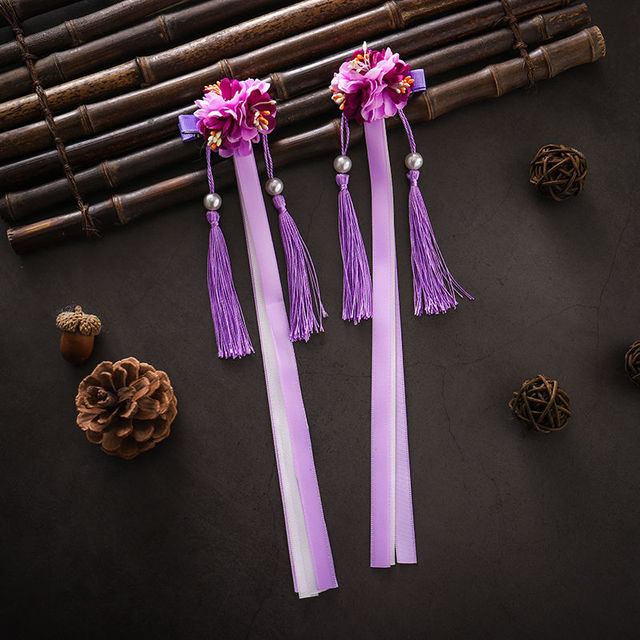 sengpan A pair of 2 children's ancient costume pearl embellishment headdress hairpin girl ancient style tassel ribbon pair clip