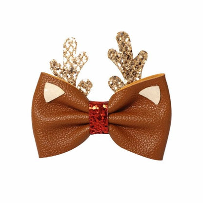 sengpan Christmas gifts ideas Christmas Sweetheart Party Hair Accessories Leather Bow Hair Clip Santa Claus Elk Hat Hairpin Children's Hair Accessories