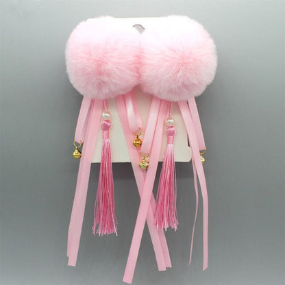 sengpan womens Christmas costume ideas Children's antiquity red and white hair ball hair accessories New Year headdress hairpin female Bao Hanfu tassel hairpin