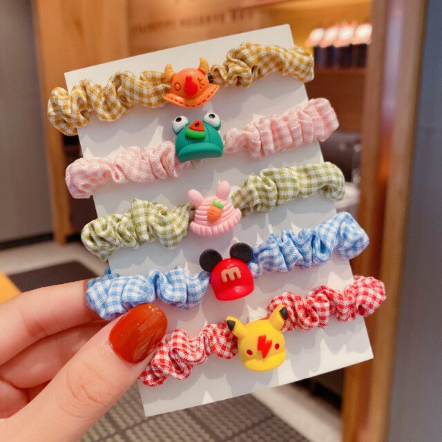 sengpan Children's Cartoon Plaid Large Intestine Hair Tie Princess Headdress Hair Rope Cute Girls Do Not Hurt Hair Hair Rope Hair Tie