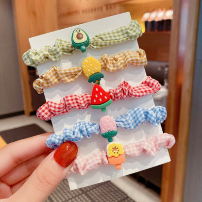 sengpan Children's Cartoon Plaid Large Intestine Hair Tie Princess Headdress Hair Rope Cute Girls Do Not Hurt Hair Hair Rope Hair Tie