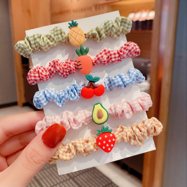 sengpan Children's Cartoon Plaid Large Intestine Hair Tie Princess Headdress Hair Rope Cute Girls Do Not Hurt Hair Hair Rope Hair Tie