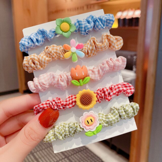 sengpan Children's Cartoon Plaid Large Intestine Hair Tie Princess Headdress Hair Rope Cute Girls Do Not Hurt Hair Hair Rope Hair Tie