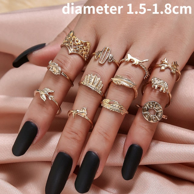 sengpan father's day gifts  15Pcs/Set Aesthatic Vintage Ring Set Man Personality Punk Set Of Ring Set Gothic Mens Rings For Women Grunge Jewelry Wholesale