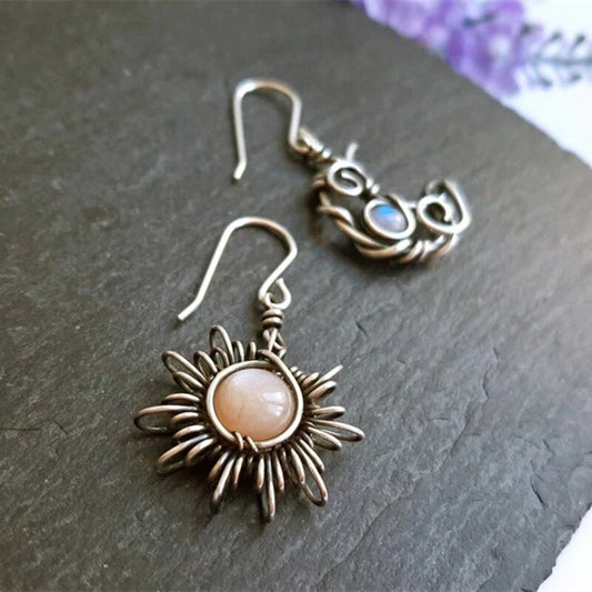 sengpan Christmas wishlist Vintage Sun and Moon Earrings Silver Color Crystal Drop Earrings Women Female Bohemia Fashion Jewelry Gift