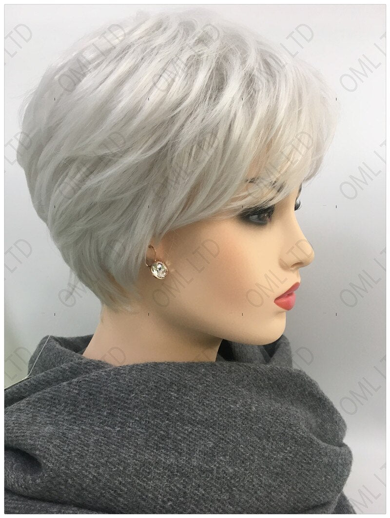 sengpan  Christmas Women's Fashion Wig Short Wigs Ombre Grey Hair Natural Short Straight Hair Wig with Bangs Mommy Wigs Daily Wear Peluca