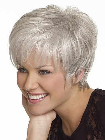 sengpan  Christmas Women's Fashion Wig Short Wigs Ombre Grey Hair Natural Short Straight Hair Wig with Bangs Mommy Wigs Daily Wear Peluca