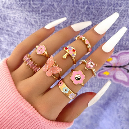 sengpan Aprilwell Cute Tai Chi Rings Set for Women Punk Gothic Aesthetic Crystal Trend Butterfly Y2k Anillos Korean Fashion Jewelry