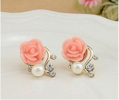 sengpan Korean Fashion Jewelry Exaggerated Earrings New Style Korean Women Ol Pink Rose Imitation Pearl Crystal Earrings Wholesale