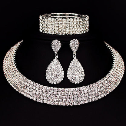 sengpan Christmas wishlist Hot Selling Bride Classic Rhinestone Crystal Choker Necklace Earrings and Bracelet Wedding Jewelry Sets Wedding Accessories X164