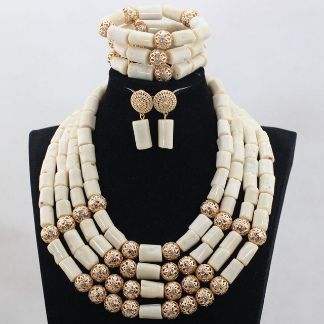 sengpan Christmas wishlist New Real Traditional Bridal Wedding Coral Celebrant White Beautiful African Nigerian Necklace Jewellery Set Free Shipping ABH480