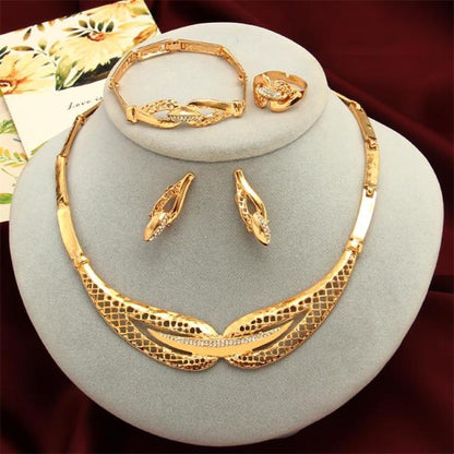 sengpan western jewelry for women Halloween gift Women Delicate Gold Bridal Jewelry Sets Rhinestone Pendant Collar Bracelet Crystal Earrings Rings Wedding Accessories