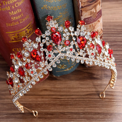 sengpan Christmas wishlist Newest Design European Red Crystal Crown Headwear Bridal Wedding Hair Accessories Jewelry Bride Tiaras Princess Crowns