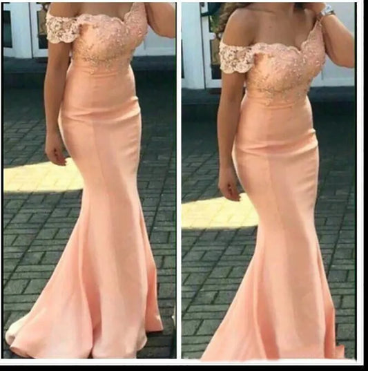 Elegant Peach Lace Appliques Mermaid Bridesmaid Dresses for Wedding