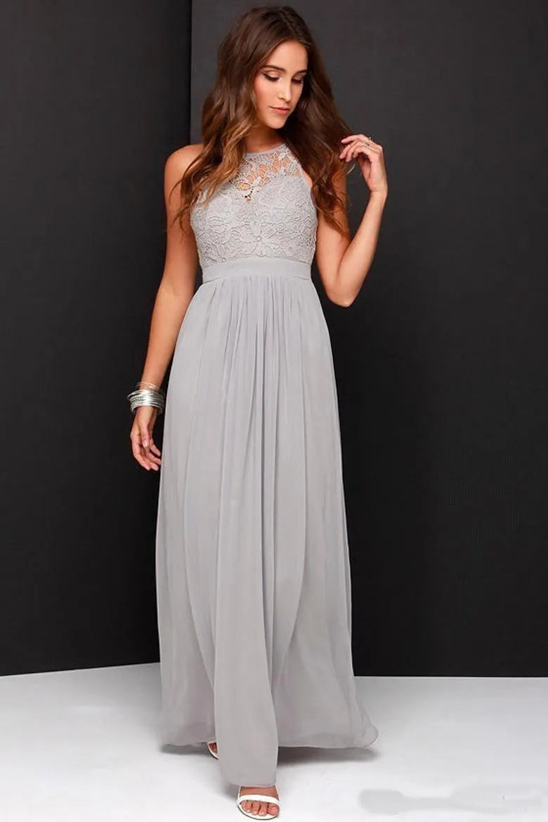 Country Grey Bridesmaid Dress for Wedding Long Chiffon A-Line Backless Formal Evening Dresses Lace Bridesmaid Party Gowns Wear