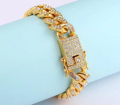 Mens Luxury Iced Out Diamond Fashion Chain Bracelets Bangles 18K Gold Silver Cuban Link Miami Bracelet Hip Hop Jewelry