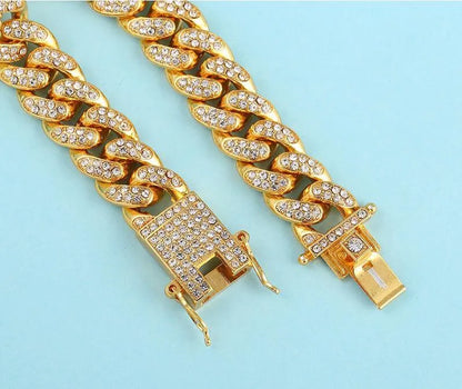 Mens Luxury Iced Out Diamond Fashion Chain Bracelets Bangles 18K Gold Silver Cuban Link Miami Bracelet Hip Hop Jewelry