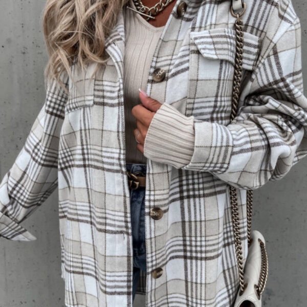 Fashion Casual Plaid Contrast Turndown Collar Outerwear