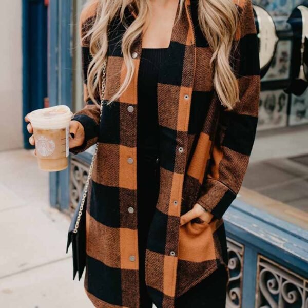 Contrast Plaid Coat