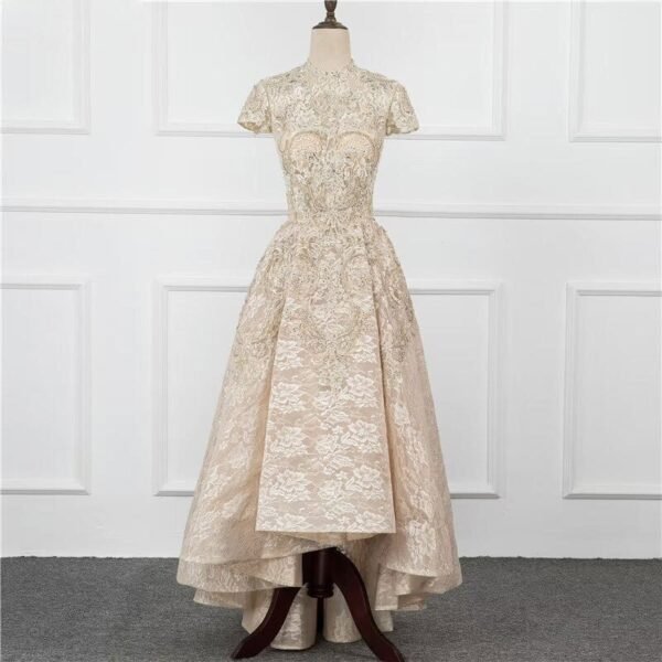 A-Line Sequin Appliques Prom Dress Long Pleated with Short Sleeves