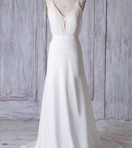 Affordable Ruffle Chiffon Sheath Wedding Dress