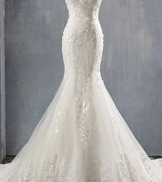 Applique Off Shoulder Lace-up Mermaid Wedding Dress