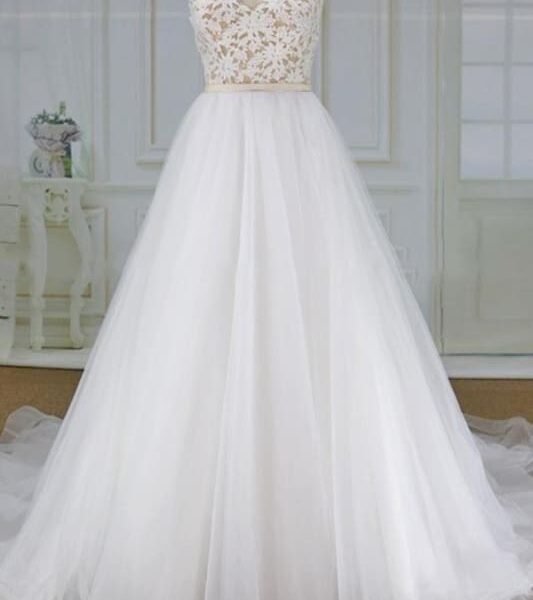 Applique Spaghetti Strap A-line Tulle Wedding Dress