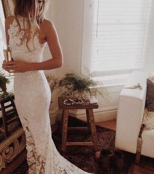 Awesome Lace Open Back Beach Mermaid Wedding Dress