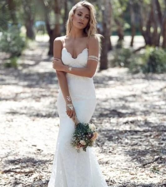 Backless Mermaid Spaghetti Strap Full Lace Wedding Dresses