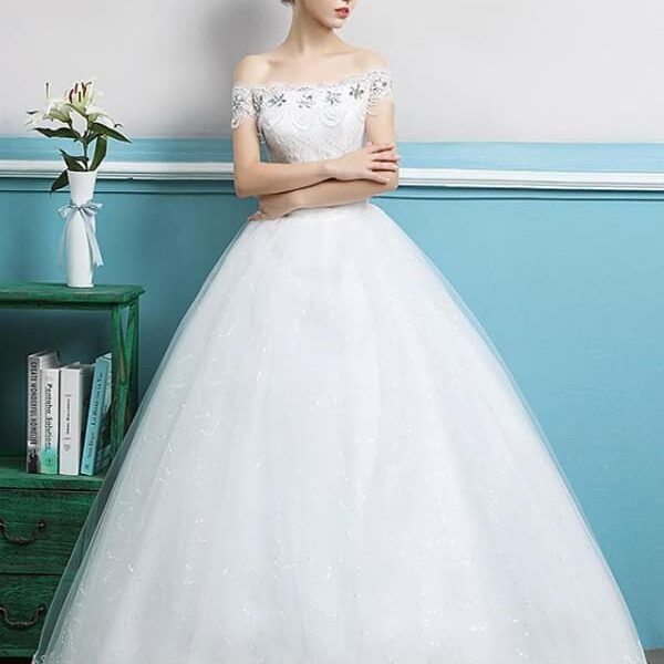 Ball Gown Wedding Dresses Off Shoulder Floor Length Lace Tulle Polyester Sleeveless Romantic