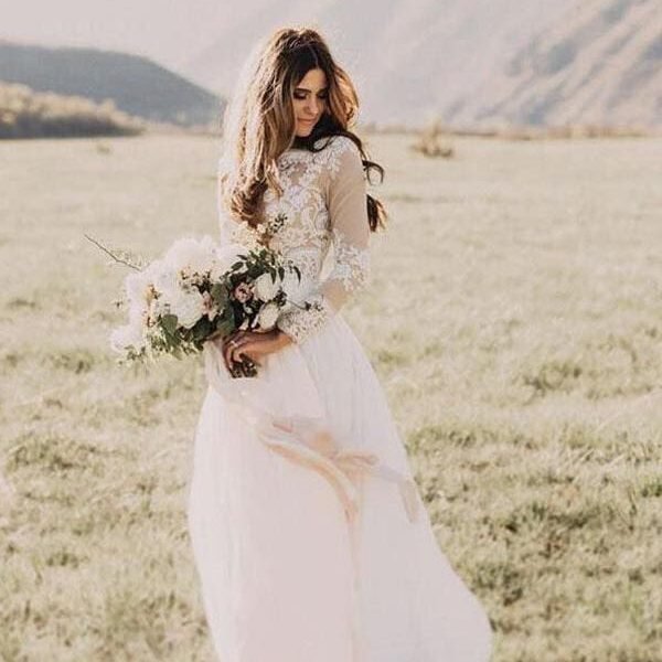 Beach Boho Wedding Dresses with Long Sleeve