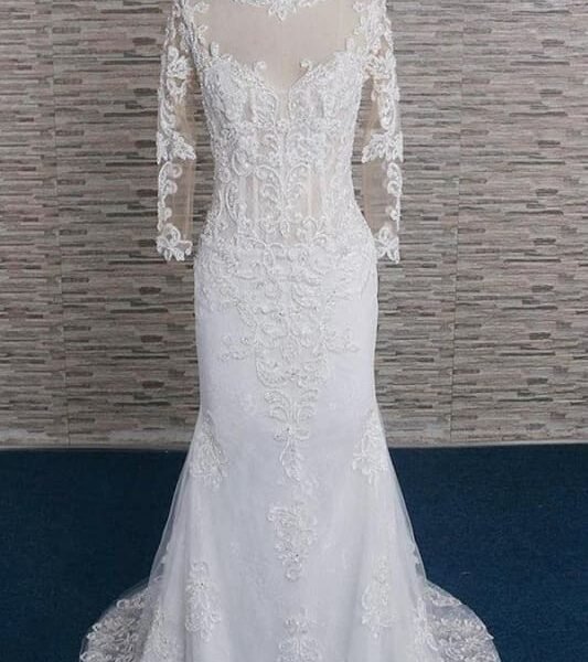 Beading Appliques Long Sleeve Mermaid Wedding Dress