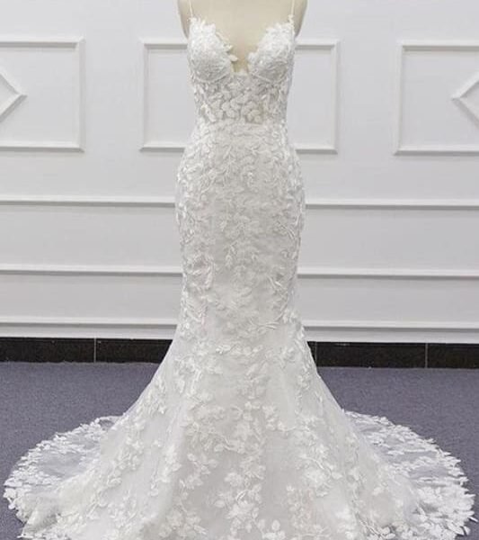 Spaghetti Strap Appliques Mermaid Wedding Dress