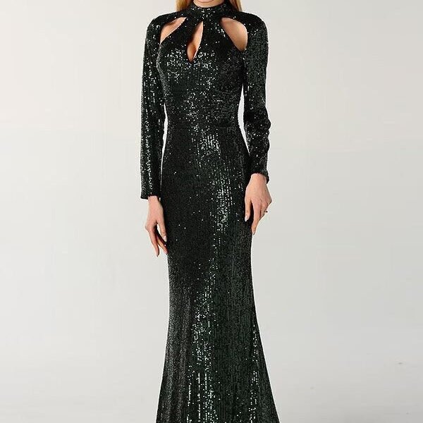 Black Green Long Sleeve Sexy Mermaid Prom Dress