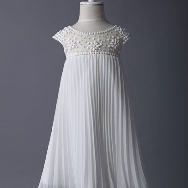 Boho Beaded Ivory Flower Girl Dress Soft Pleated Kids Party Dresses