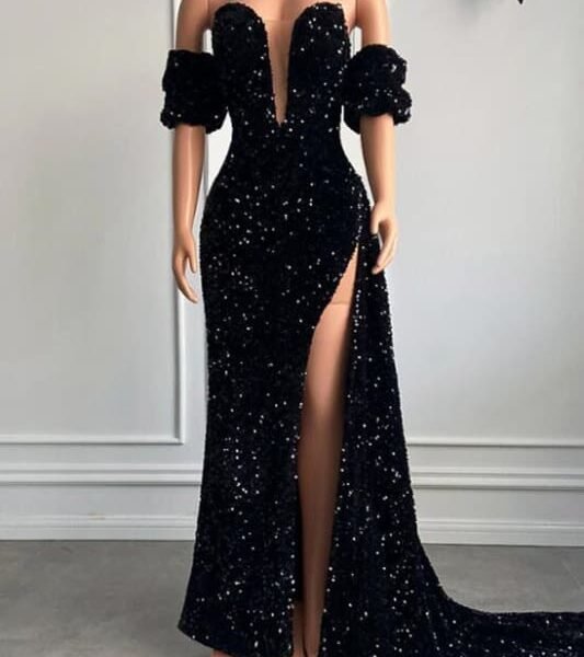 Bubble Sleeves Strapless Mermaid Prom Dress with Split