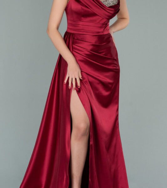 Burgundy Elegant One-Shoulder V-Neck Mermaid Prom Dress with Split and Sequins