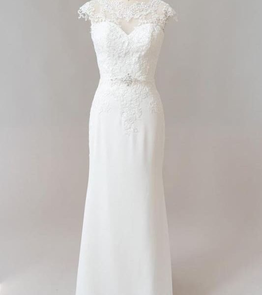 Cap Sleeve Illusion Lace Sheath Wedding Dress