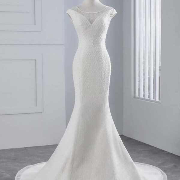 Cap Sleeves Lace-up Mermaid Wedding Dresses