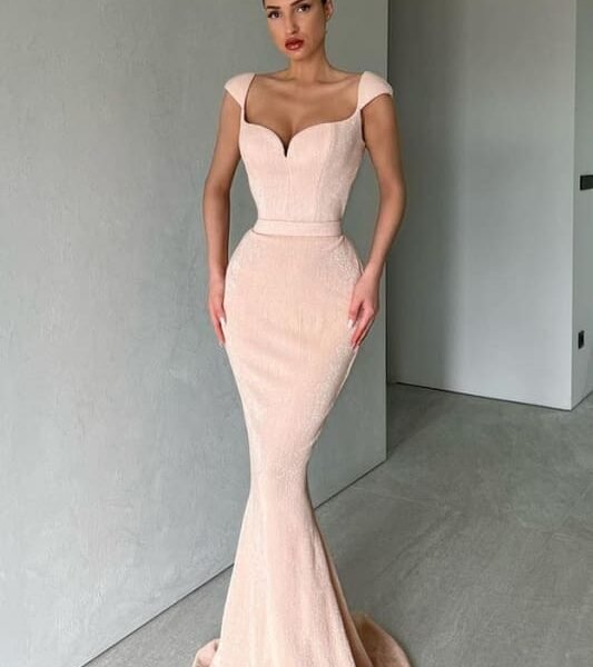 Cap Sleeves Long Sequins Prom Dress Mermaid