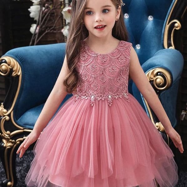 Cute Pink Floral Flower Girl Dresses embroidery Jewel Neck Little Girl Formal Dress