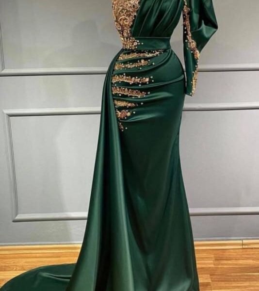 Dark Green One Shoulder Mermaid Prom Dress