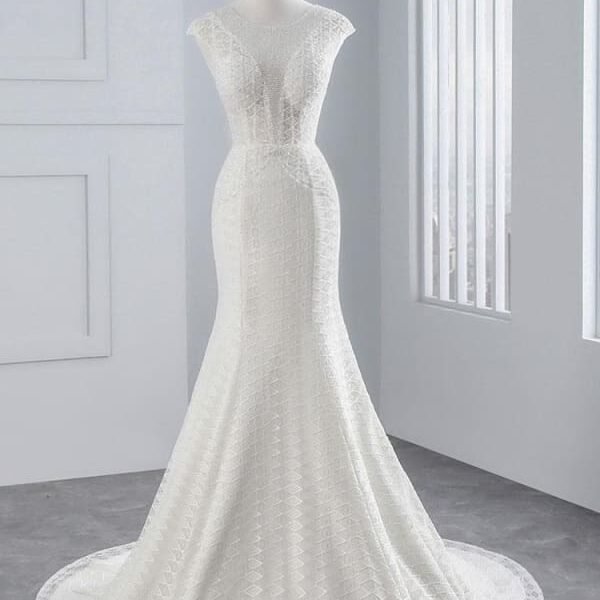 Elegant Cap Sleeves Lace-up Mermaid Wedding Dresses