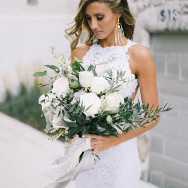 Elegant Lace Fit and Flare Strapless Beach Wedding Dress