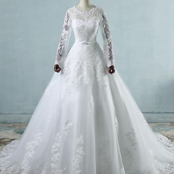 Elegant Long Sleeves Corset lace up Wedding Dresses