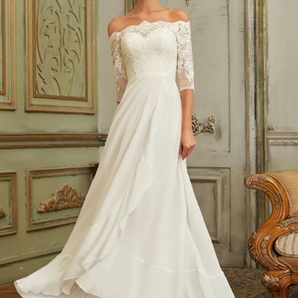 Evening Dress Bateau Neck Chiffon Floor Length Applique Social Dinner Dresses Party Gown