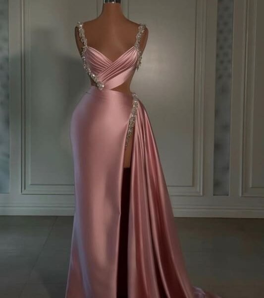 Glamorous Pink Prom Dress Sweetheart Spaghetti Strap with High Slit Trail